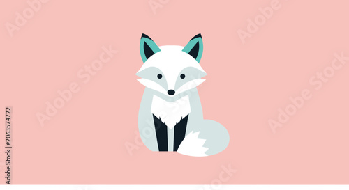 Photos Modern sitting fox with teal ear accents
