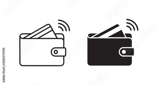 NFC Wallet Contactless Payment Icon Set Outline Solid Vector