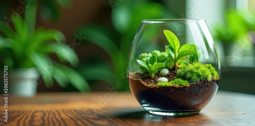 Terrarium in Glass Vase with Miniature Plants, miniature plants, glass vase, succulents