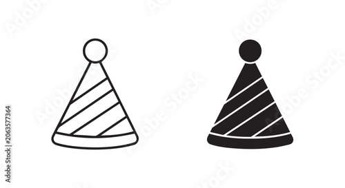 Party Hat Icon Set Outline and Solid Glyph Flat Vector Design Symbol