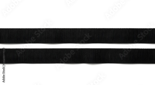 Two parallel black fabric straps isolated on white background