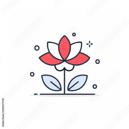 Red lotus flower icon in flat design style