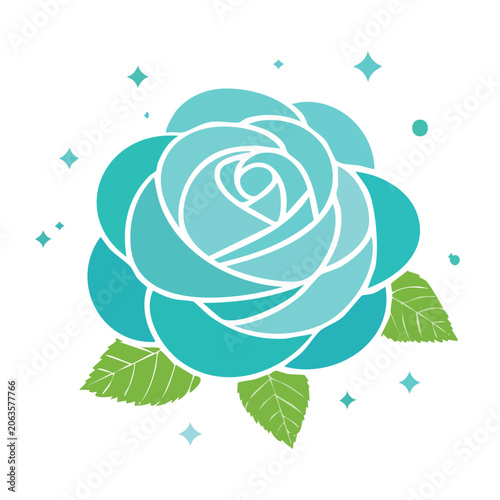 Turquoise rose flower flat illustration