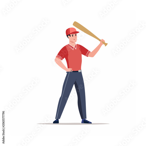 Baseball player holding bat in flat design style