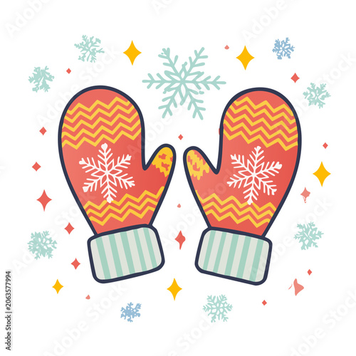 Chinese lanterns and gift boxes with snowflakes