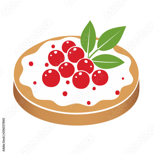 Flat design icon of a tart with berries and leaves