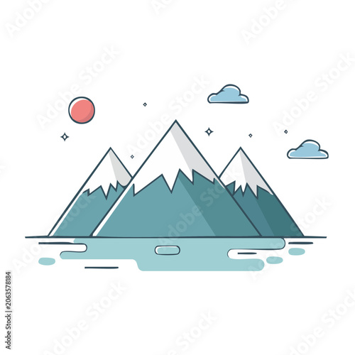 Flat design mountain range with snow peaks