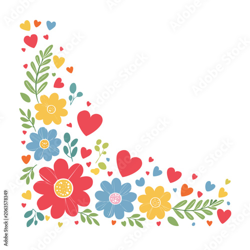 Flat floral pattern with hearts and leaves