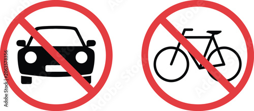 Картината върху платно Two prohibition signs one for cars and one for bicycles