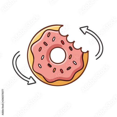 Pink donut with bite mark and circular arrows