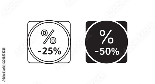 Discount Percentage Badge Icon Set Outline Solid Flat Vector Design Symbol