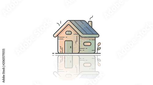 Illustration of a simple house with reflection on white background