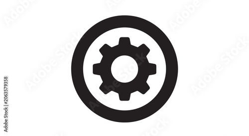 Gear Settings Circle Icon Black Solid Glyph Flat Vector Design Symbol