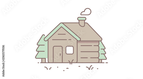 Cabin illustration isolated vector of a simple house with trees and smoke