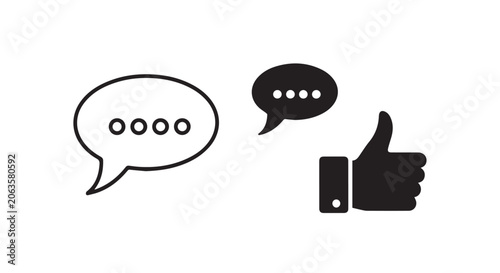 Chat Bubble Thumbs Up Like Icon Set Outline Solid Flat Vector Symbol