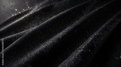 Elegant Black Glittery Fabric Texture with Shimmering Sparkles and Soft Waves