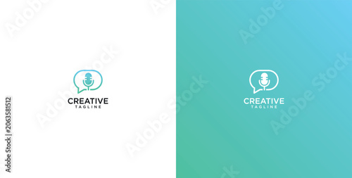 Photos Creative Podcast Logo Design Featuring a Microphone Inside a Speech Bubble for A