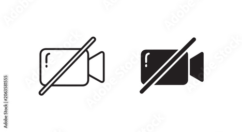 Video Off Icon Set Outline and Solid Style Flat Vector Design Symbol