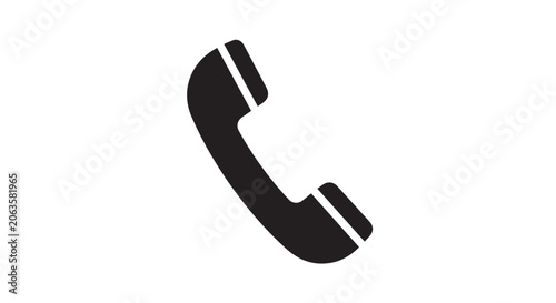 Black Phone Handset Icon on White Background Flat Design Symbol