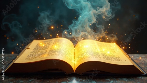 Yellowed pages unfolding to reveal a mystical realm, arcane, fantastical, wonder