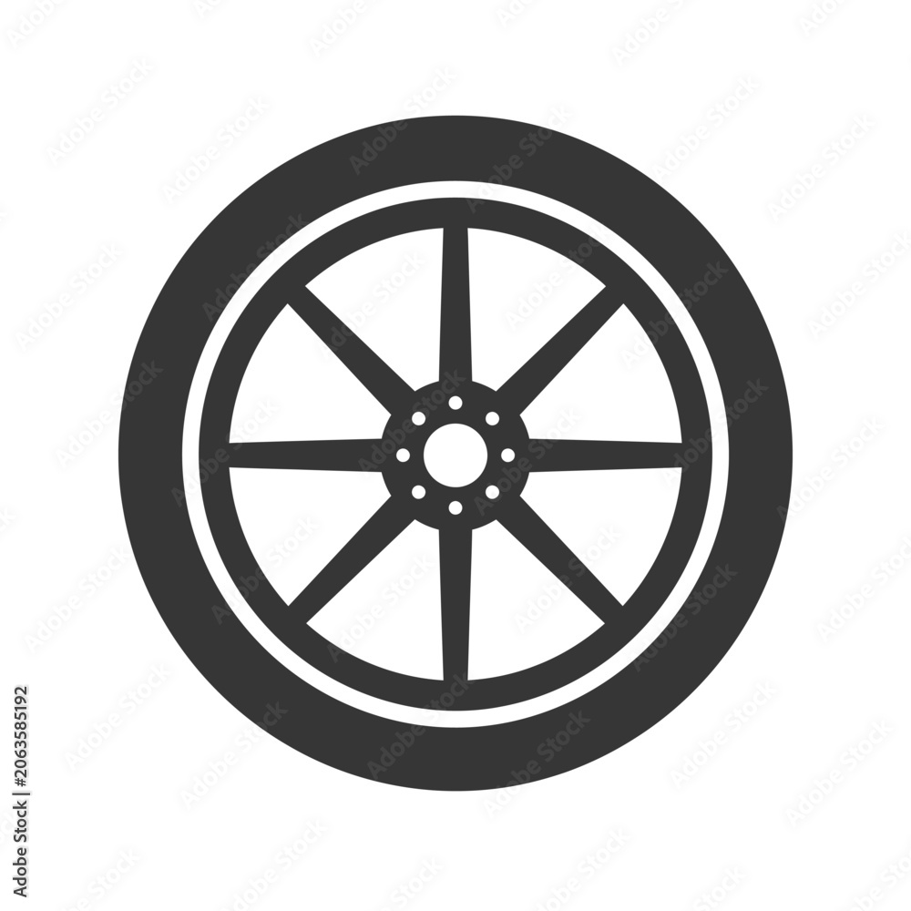 Obraz premium Minimalist black icon of a classic spoked wagon wheel