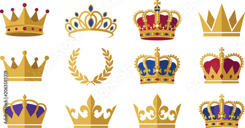 Obraz na plátně Royal crown and monarchy icon collection with king queen emblems luxury heraldic