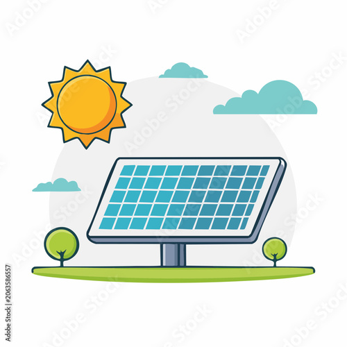 Solar Panel Illustration with Sun and Clouds