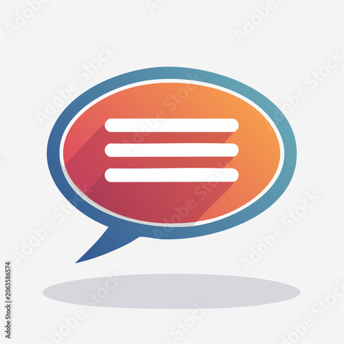 Speech bubble icon with horizontal lines and shadow