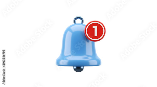 Blue bell with notification icon on transparent background