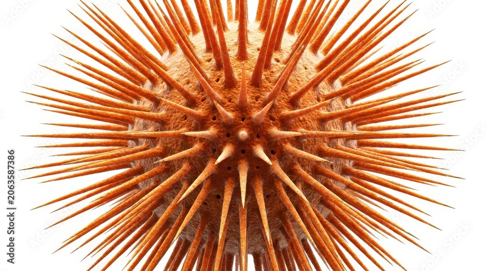 Obraz premium Detailed 3d rendering of a spiky orange virus or germ particle, isolated on white background