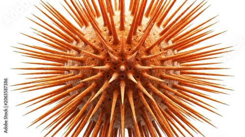 Detailed 3d rendering of a spiky orange virus or germ particle, isolated on white background