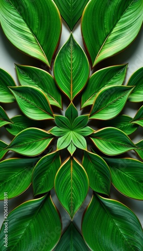 Interlocking emerald leaf shapes create a dynamic, repeating composition with sharp edges,  texture,  stylized