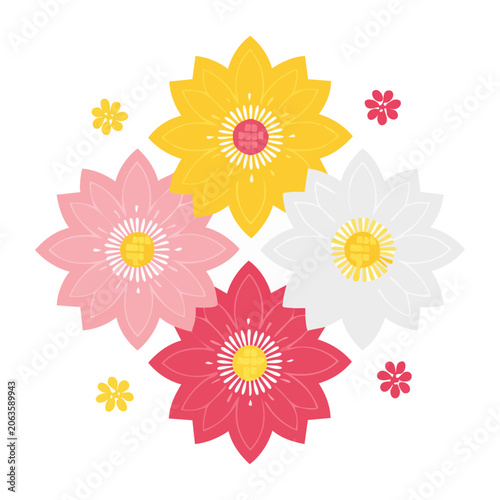 Colorful flat design flowers on white background