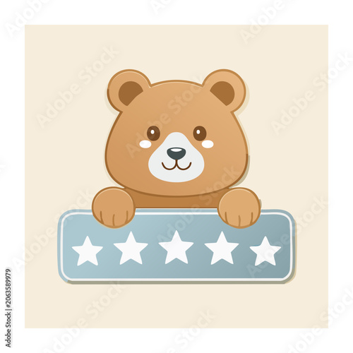 Cute cartoon bear with five star rating banner
