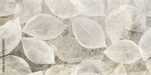Light Off White Gray Background Repeated Ghost Leaf Patterns Fine Veins Layered Over Speckled Coarse Texture Natural Organic Rustic