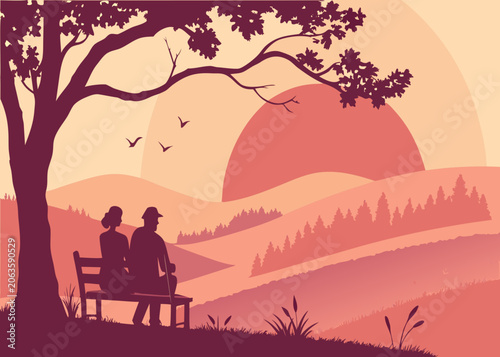 romantic couple on the bench