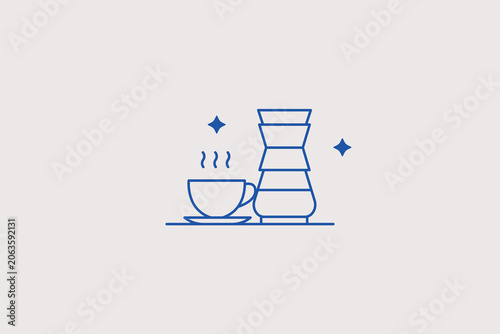 Valokuva Alternative manual coffee maker brewer with hot cup line icon for specialty cafe shop, barista tools store, coffee blog