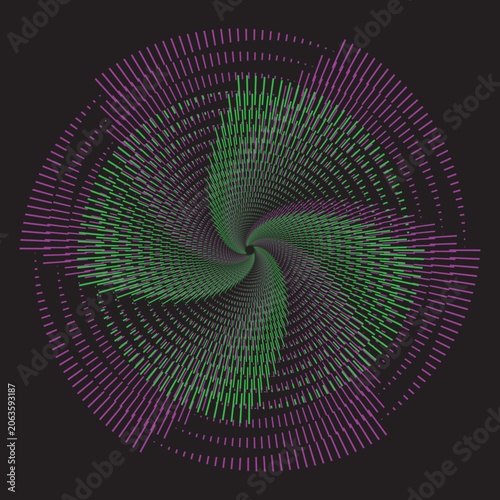 Neon radial data vortex with cybernetic circular waveform and digital pulse rings.