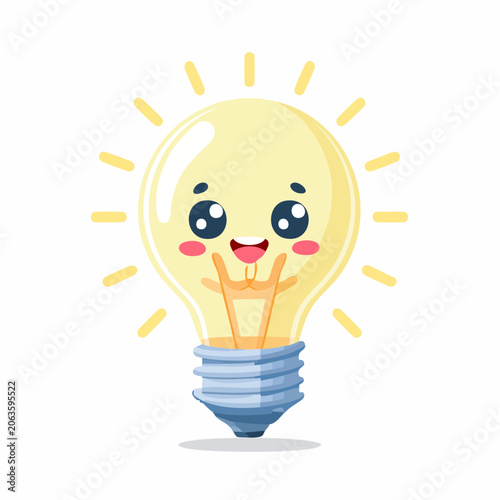 Cute Kawaii Light Bulb Character with Happy Face