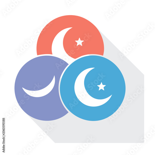 Flat design crescent moon and star icons