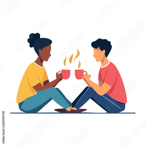 Two people sitting and drinking coffee together