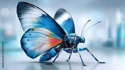 Futuristic Robotic Butterfly with Chrome Wings in a Neo-Environment Captivating Imagery of Technology