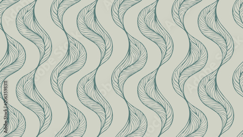 Foto Elegant seamless pattern featuring vertical wavy lines of intricate leaves