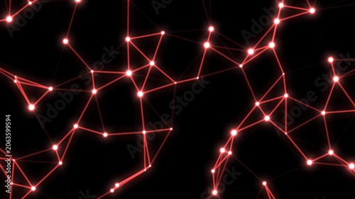 Abstract Red Plexus Network Connection Loop - Glowing Data Nodes Background. digital interface displays organoid growth monitoring as red nodes interconnect across a dark background