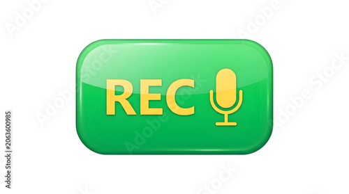 Green button with rec and microphone icon isolated on transparent background
