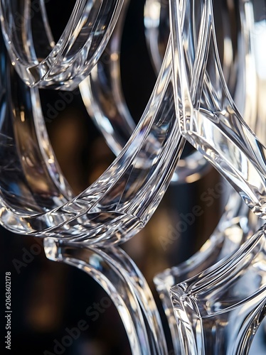 Abstract Macro Detail of Modern Crystal Chandelier with Refractions