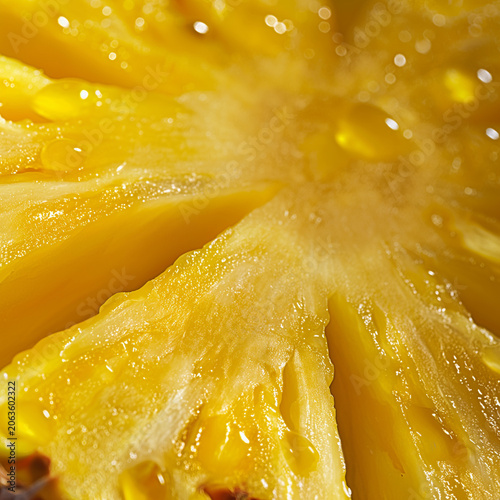 Pineapple macro texture with juicy golden flesh and fresh tropical detail
