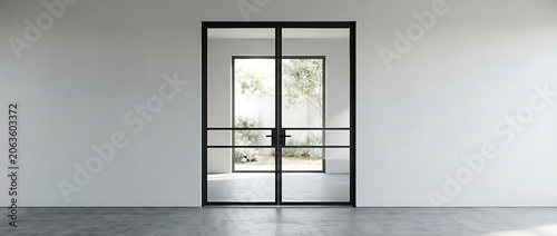 Modern Black Steel Framed Glass Doors in Minimalist Interior Room