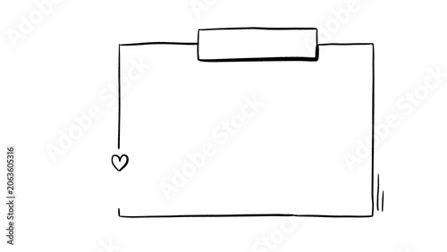 Hand drawn doodle note frame with heart and sticky tape minimal outline message box sketch