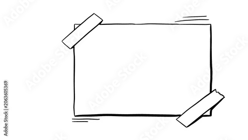 Hand drawn doodle note frame with sticky tape pieces minimal outline rectangle border sketch